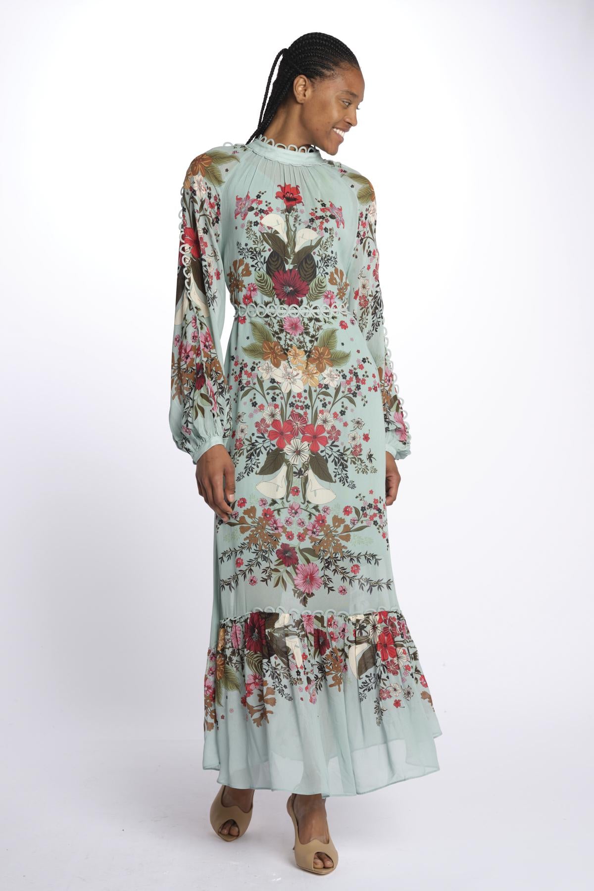 Abito lungo BEAUTY chiffon stampa fiori 328791 BLUE farm rio 