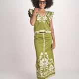 gonna lunga stampa a fiori SANDINA CALLA GREEN scarlett poppies 