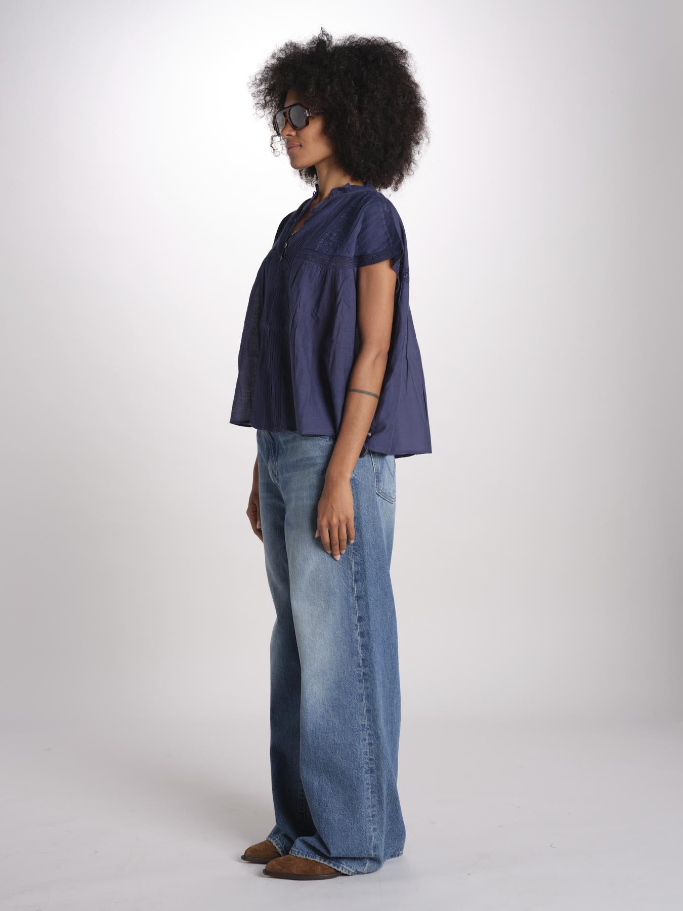 camicia in voille e pizzo con maniche corte GANU 6EVA53-V09890 ENCRE vanessa bruno 
