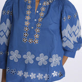 Camicia TOLEDO ricamo fiore TOLEDO1BLO BLUE antik batik 