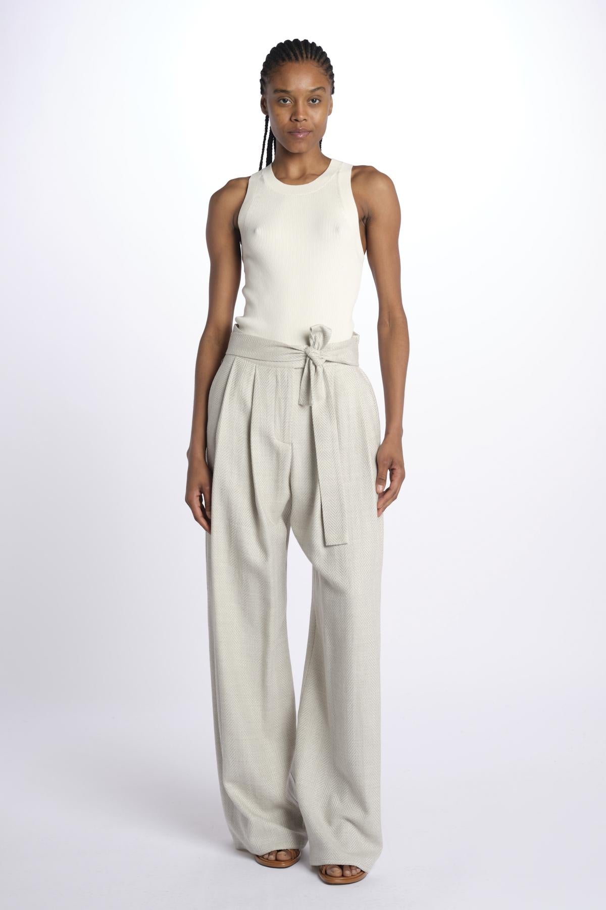 2310 pantaloni wide leg  con cintura spigato 2310 SILVER GREY dusan 