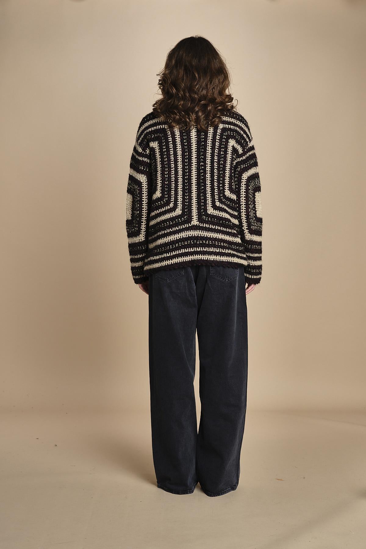 giacca a righe in crochet DICE BLACK mes demoiselles 