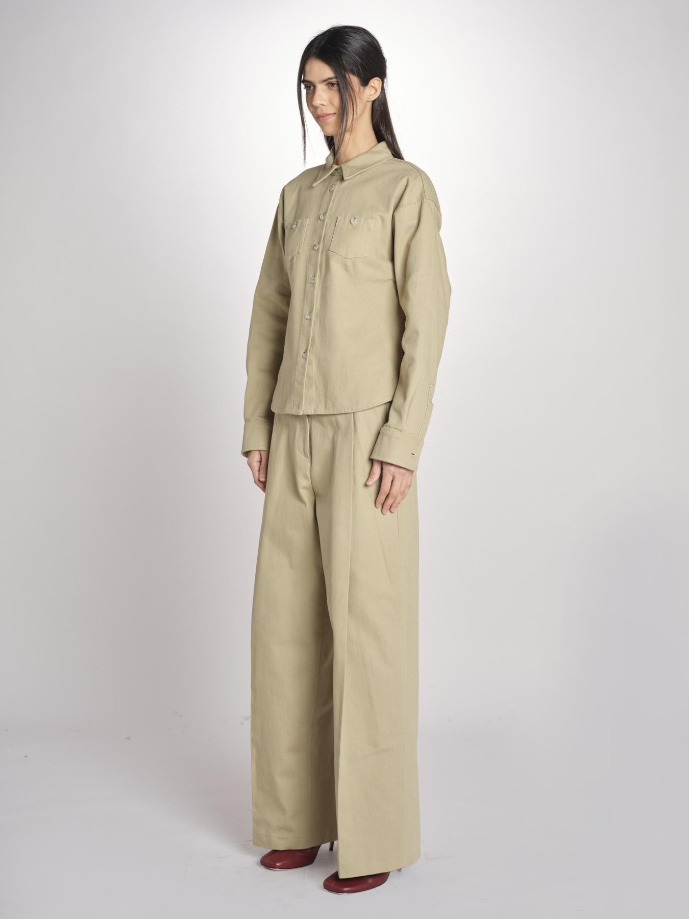 camicia in canvas G011-0212-1186 KAKI CHIARO n21 