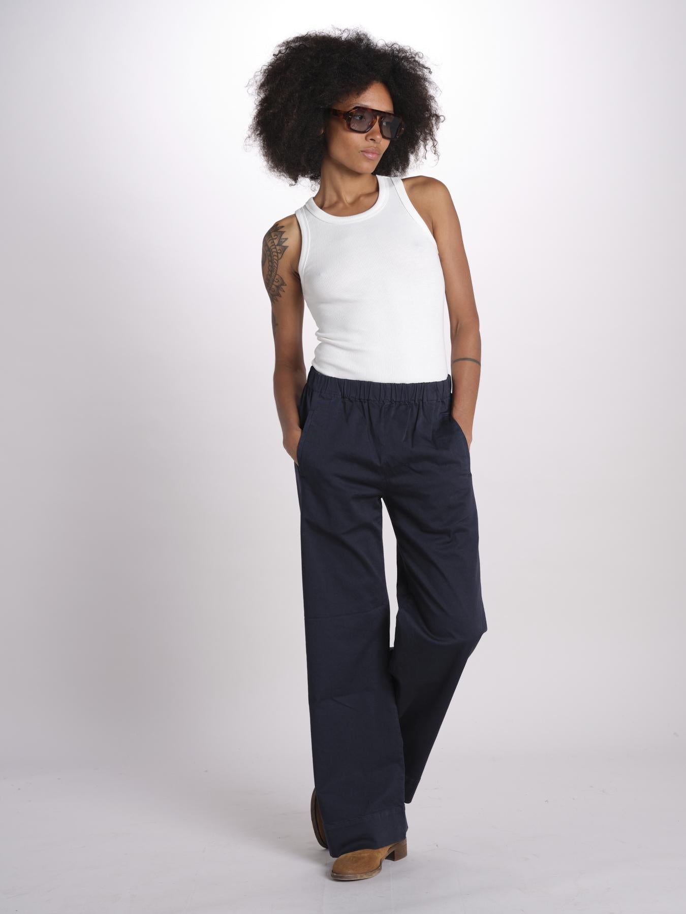 pantaloner dritto con eleastico in vita PENSIL BLU true avenue 
