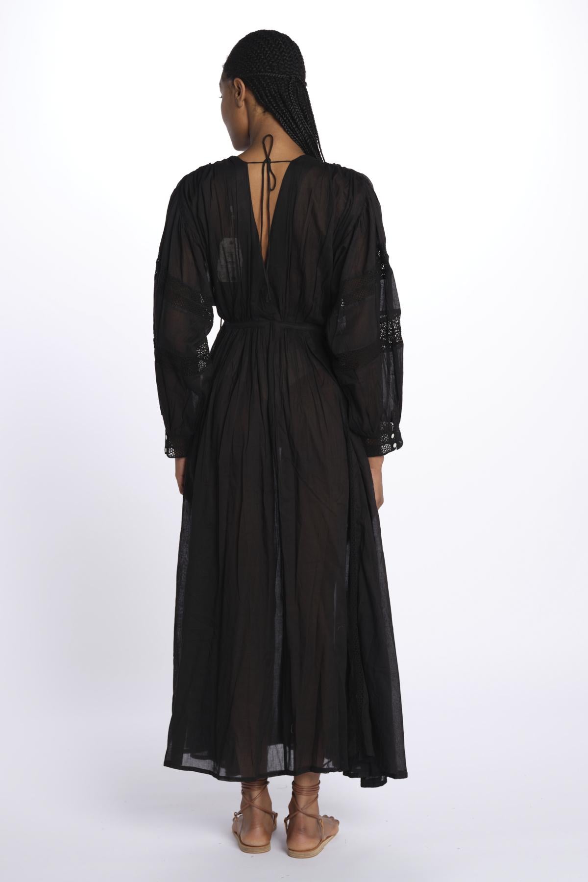 IBIZA maxi abito con scollo e maniche lunghe IBIZA NOIR laraethnics 