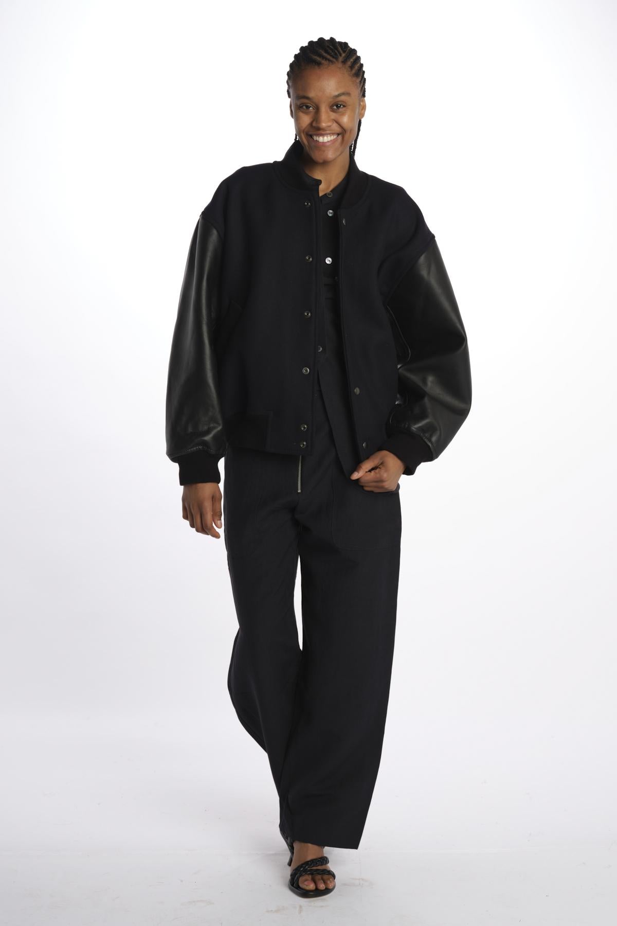 Bomber panno con maniche in pelle ALPH753 DARKESTNAVY studio nicholson 