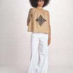 top ricamo greche BE25204 BEIGE BLACK benaras soleil 