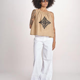 top ricamo greche BE25204 BEIGE BLACK benaras soleil 