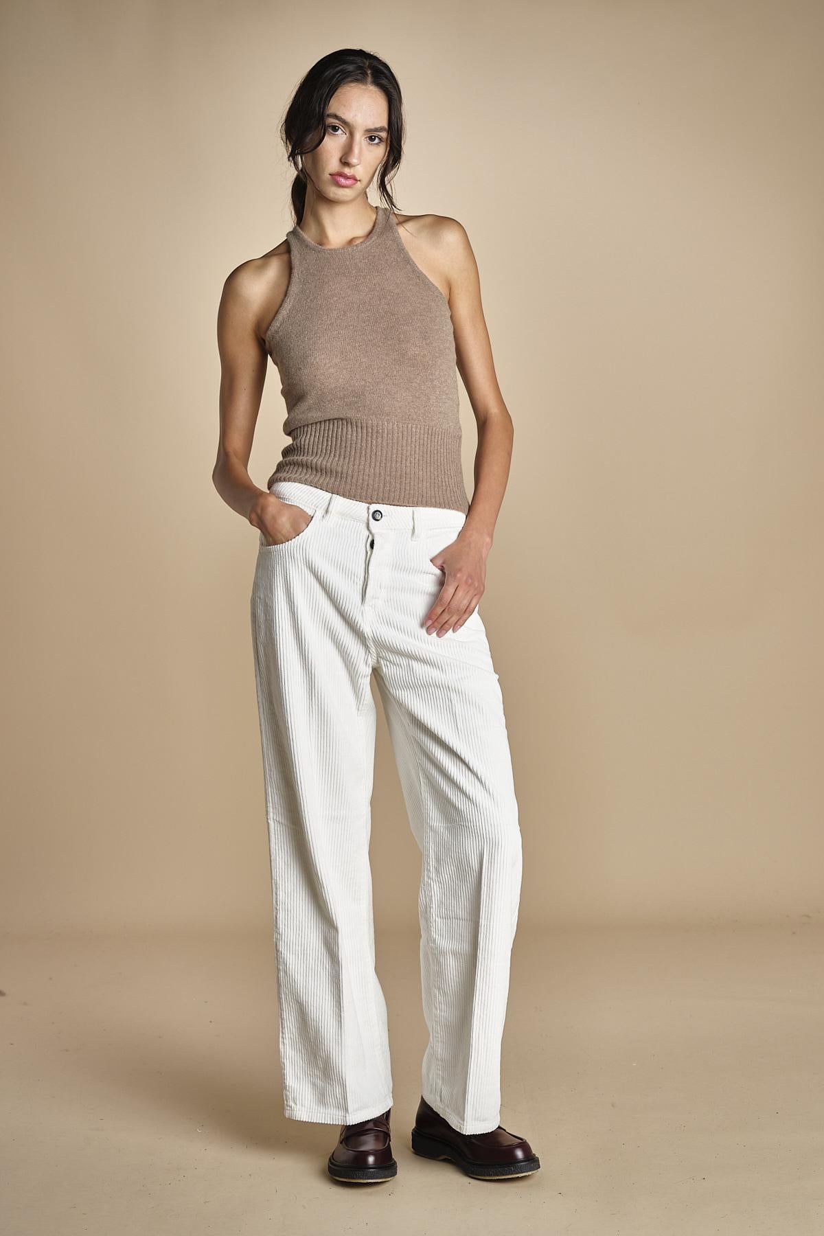 pantalone in velluto cropped ZELDA IVORY true avenue 