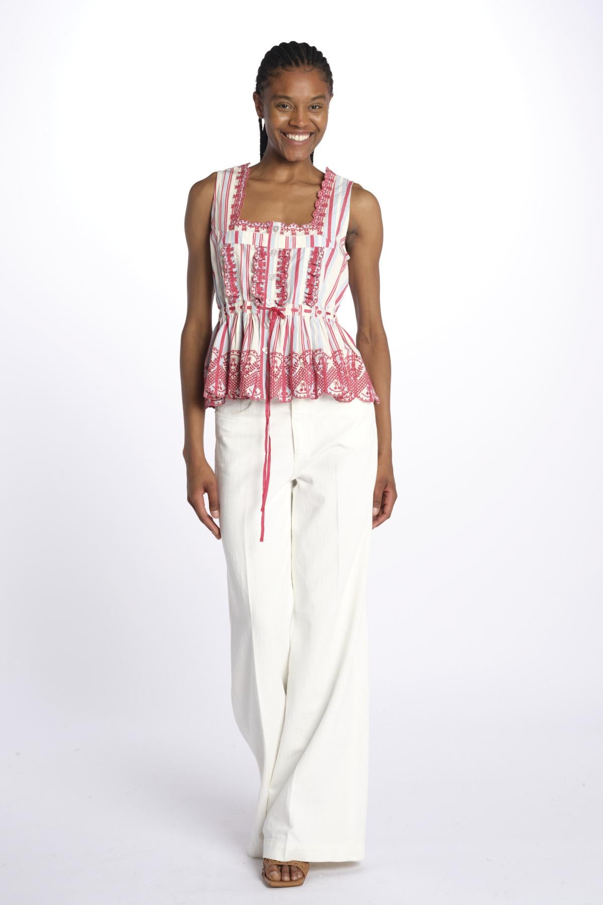 Top AMAYA righe + ricamo DM 1239 MULTI damson madder 