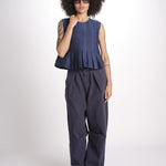 embossed top FAYETTA TANK NAVY sea ny 