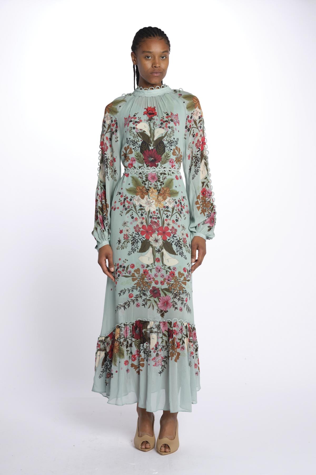Abito lungo BEAUTY chiffon stampa fiori 328791 BLUE farm rio 