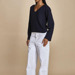 maglia con scollo a v e manica a campana by milaura. D2500894 866 BLU milaura 