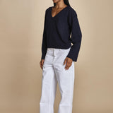 maglia con scollo a v e manica a campana by milaura. D2500894 866 BLU milaura 