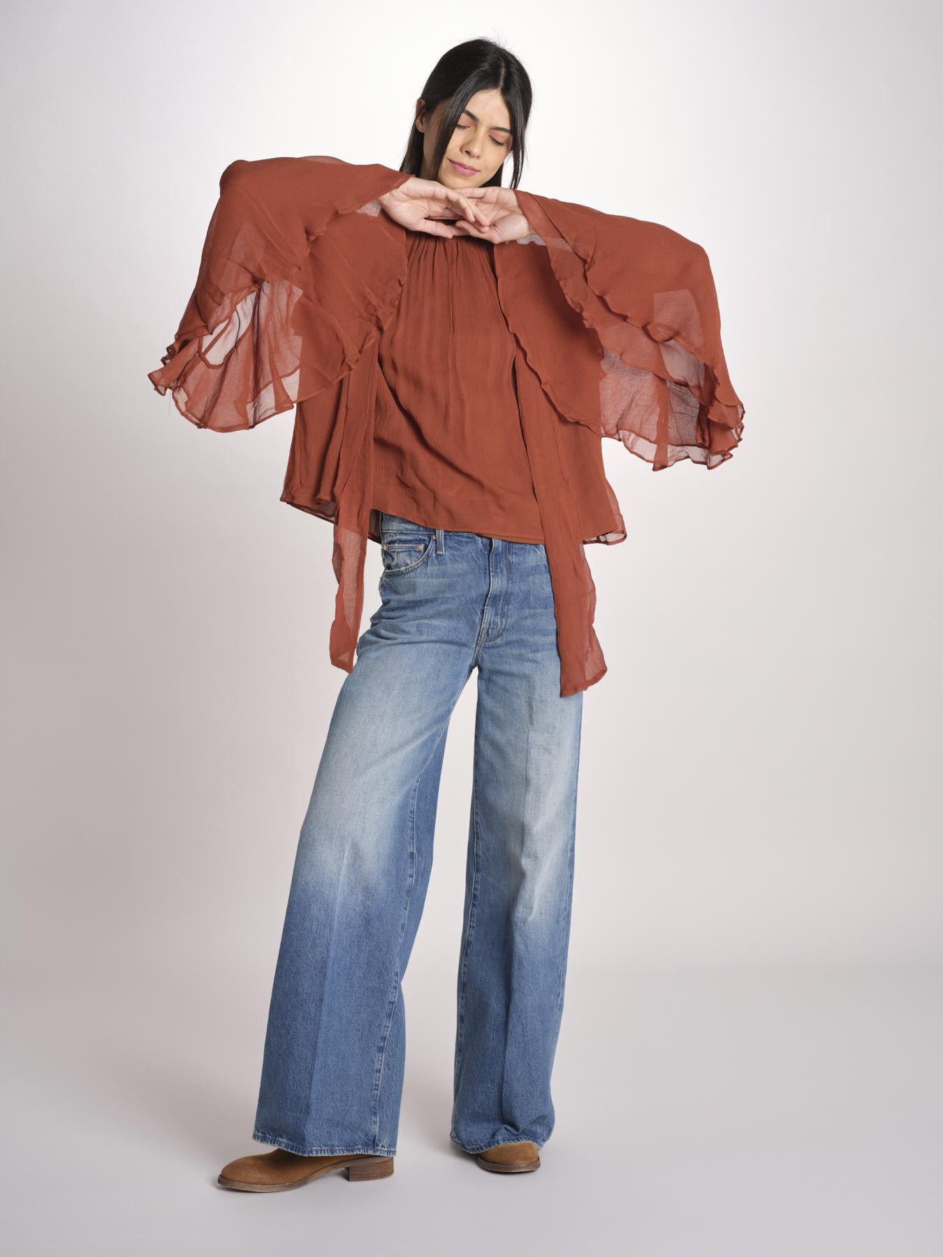 camicia in chiffon con maniche over THERESE RUGGINE malina 