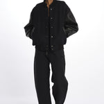Bomber panno con maniche in pelle ALPH753 DARKESTNAVY studio nicholson 