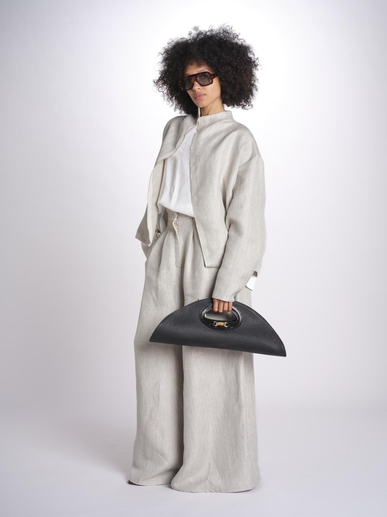 clutch in paglia e pelle MARTINICA P26CAT65 NERO catarzi 1910 