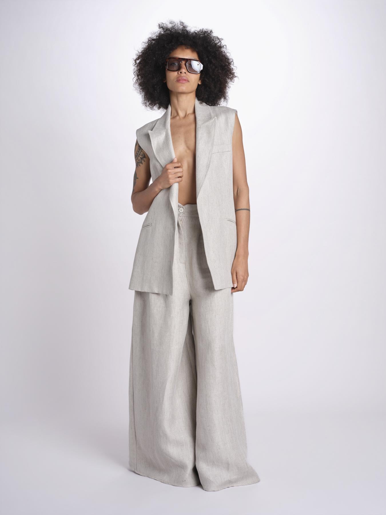 gilet in lino U2929 NATURAL dusan 