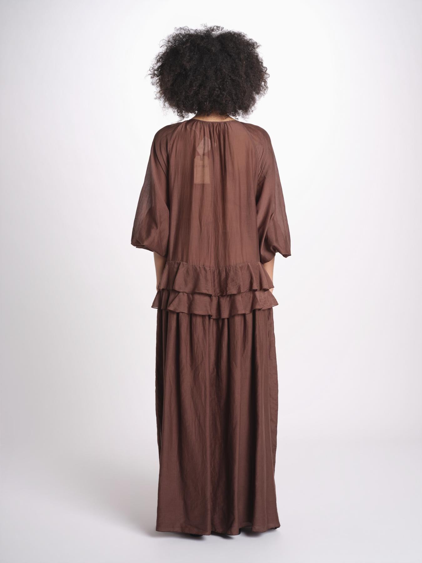 abito lungo con balze ANGE MY001 BROWN fortela 