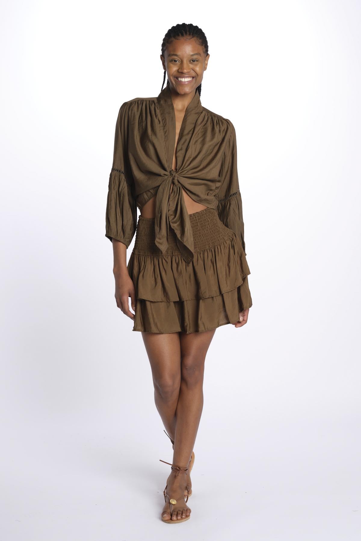 PANOLI minigonna a balze PANOLI OLIVE laraethnics 