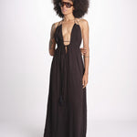 abito lungo scollo e nodo CORALBLK NOIR laraethnics 