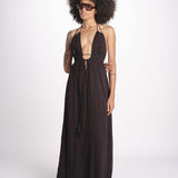 abito lungo scollo e nodo CORALBLK NOIR laraethnics 