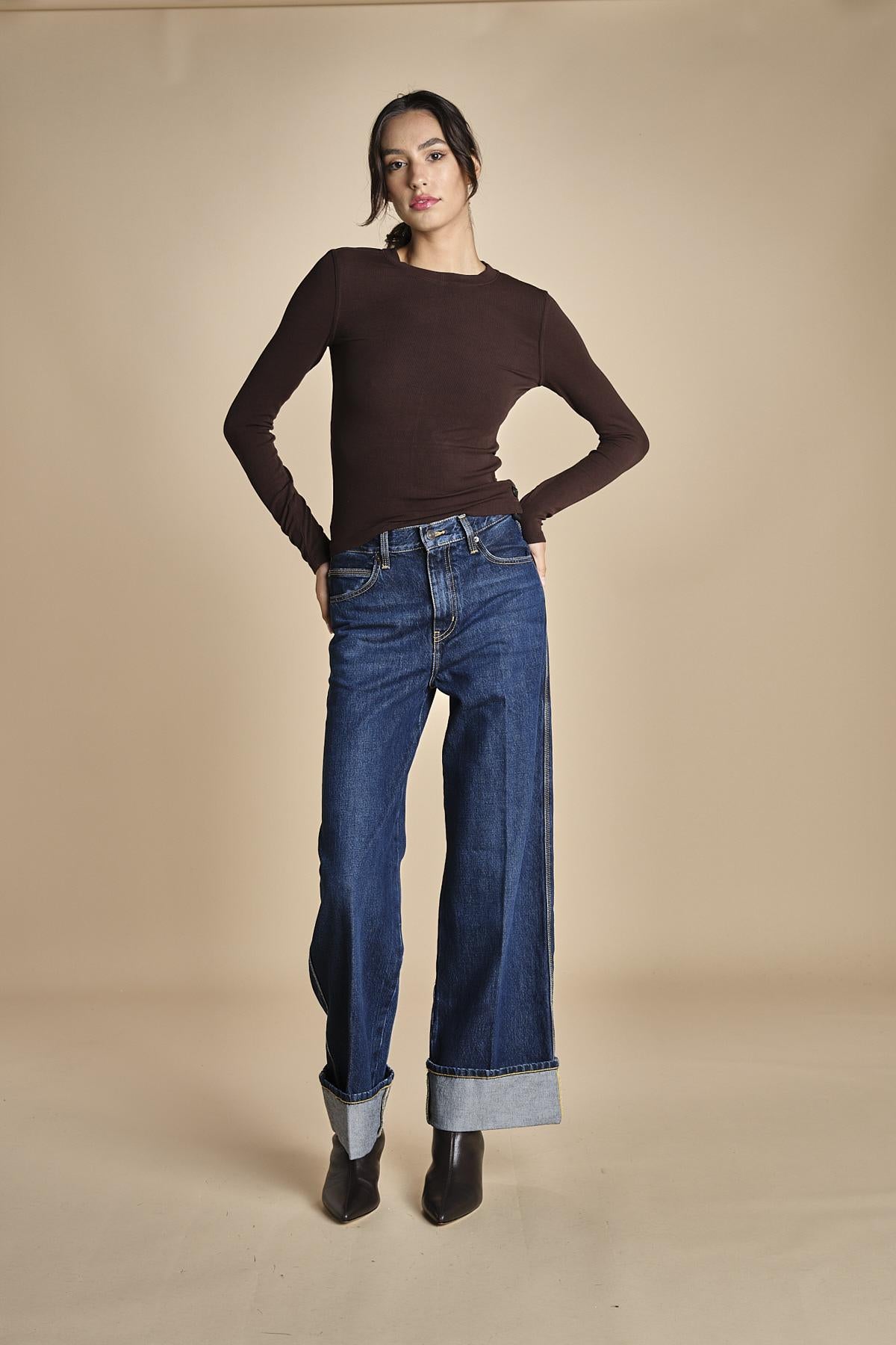 t-shirt a costine con manica lunga THE L/S RIB CREW WF25JKT013 COFFEE frame 