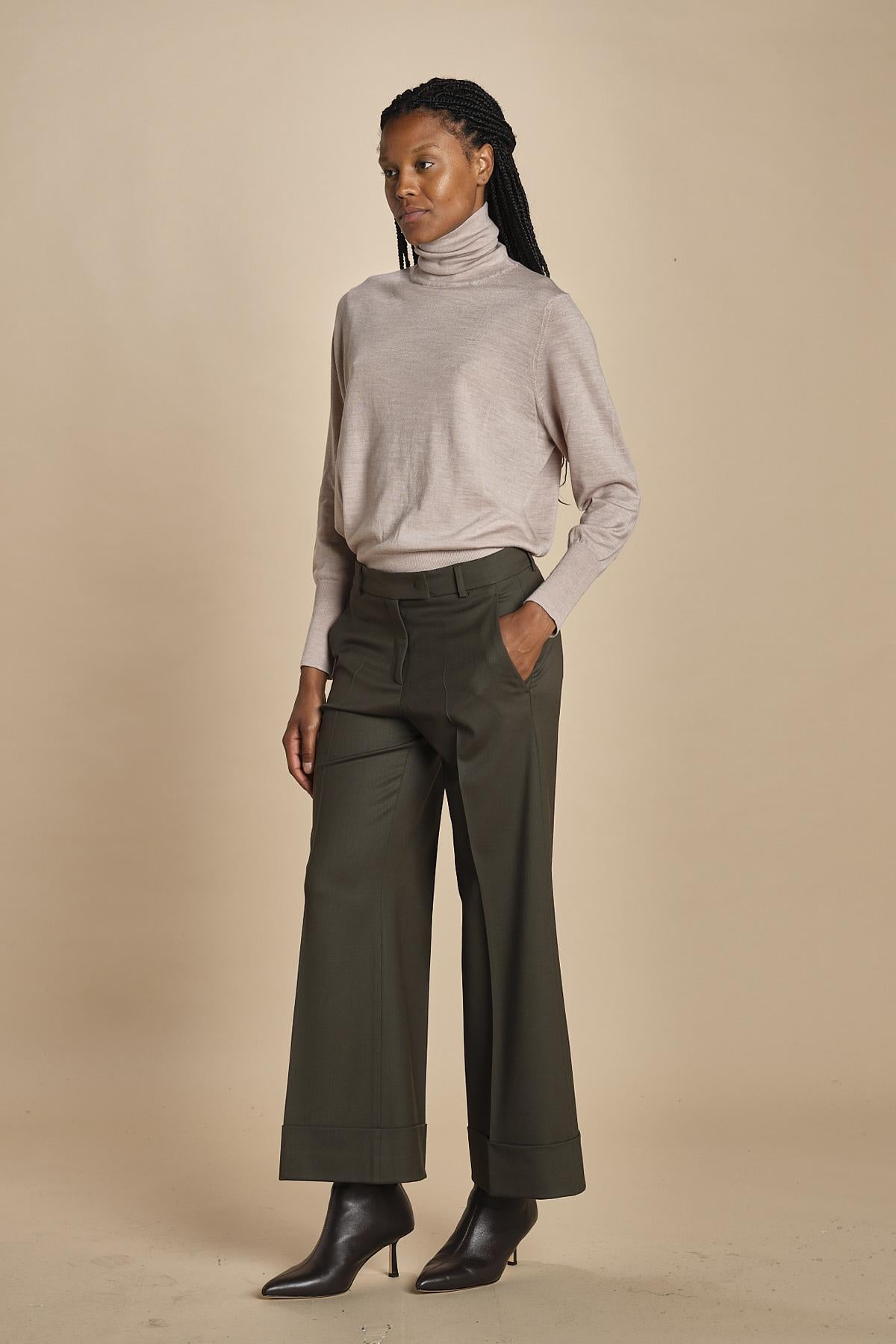pantalone cropped con risvolto in gabardina MELODIA 652339 44 quelledue 