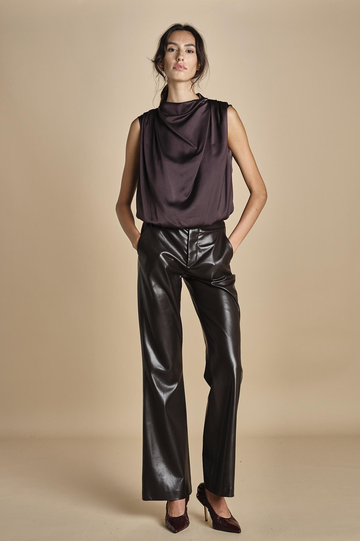 pantalone in ecopelle TRIFF F25-080 030 CHOCOLATE oscar 