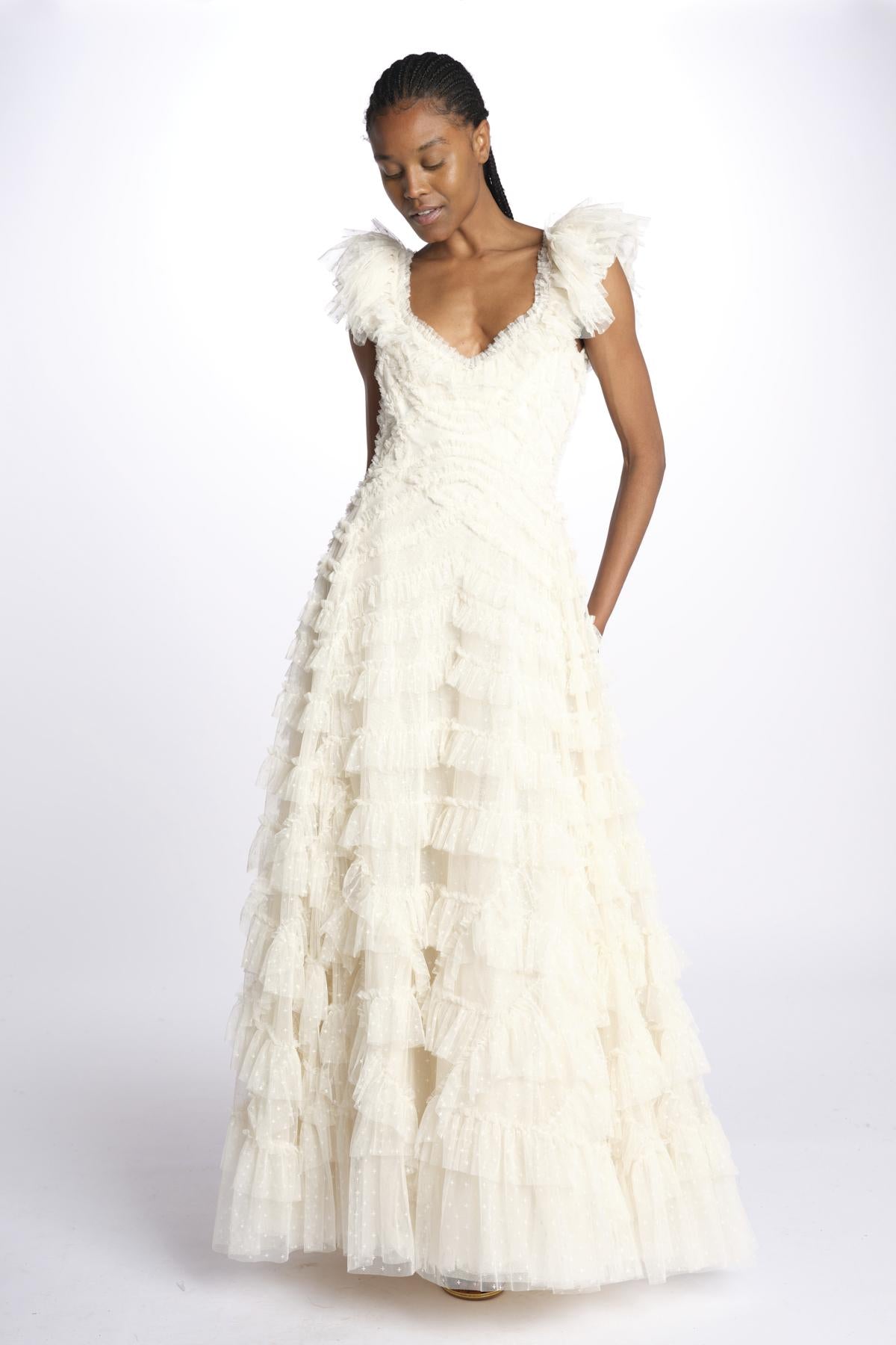 LOLA BACKLESS abito lungo in tulle LOLA BACKLESS GOWN AVORIO needle & tread 