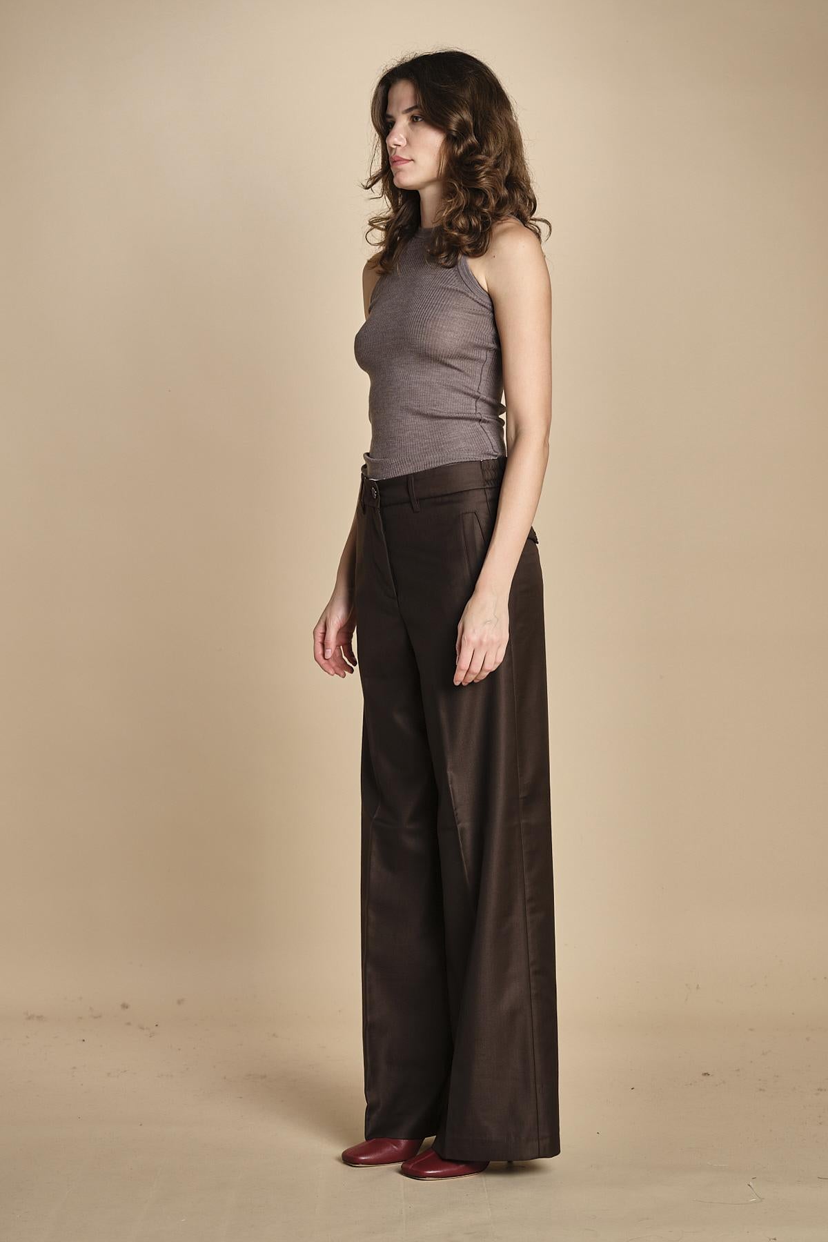 pantalone a vita bassa con elastico in lana e seta. ASTRID STR02 MORO nine in the morning 