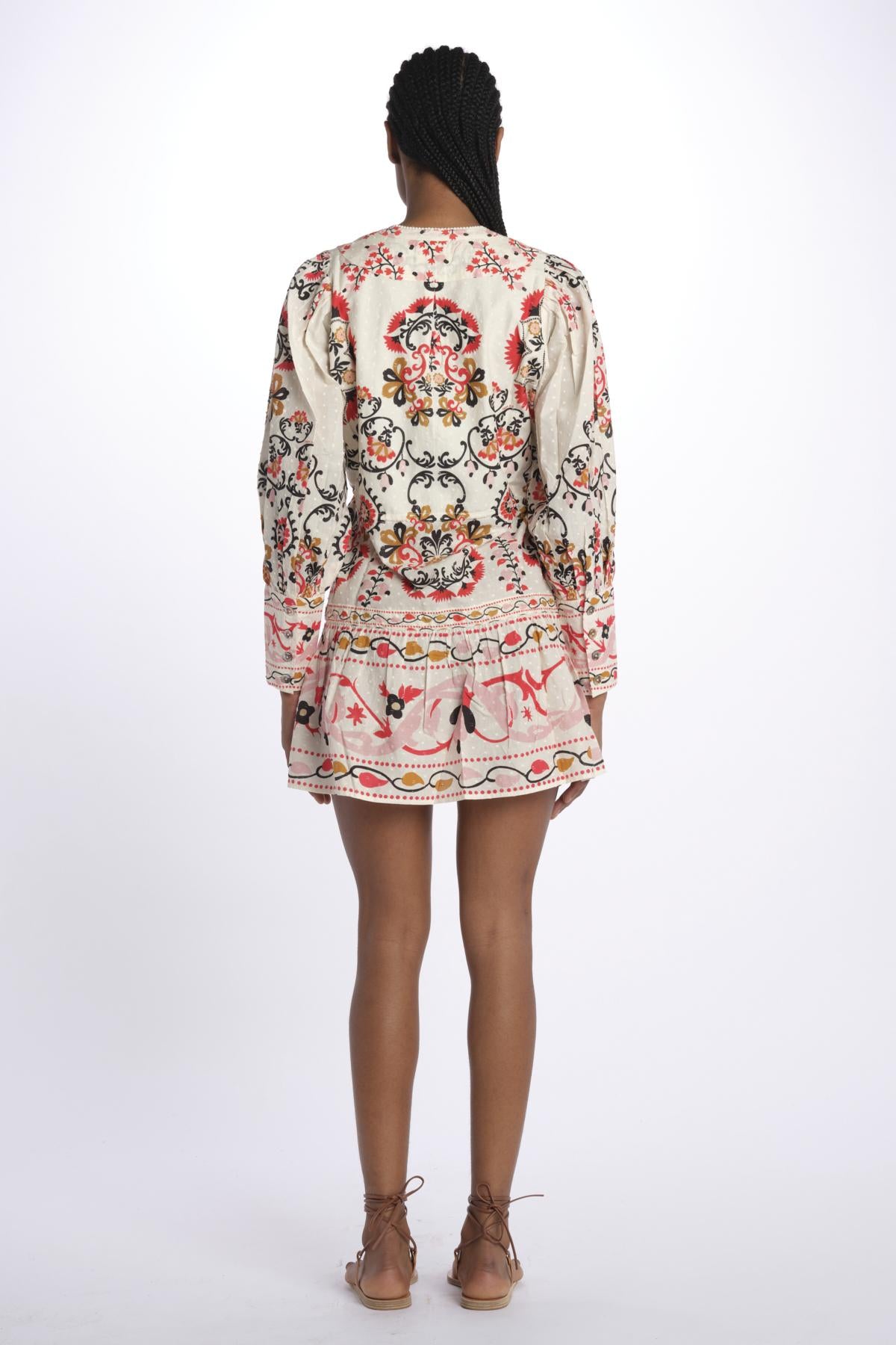 Abito corto CASHEW MANDALA  stampa fiori 328912 CREAM farm rio 