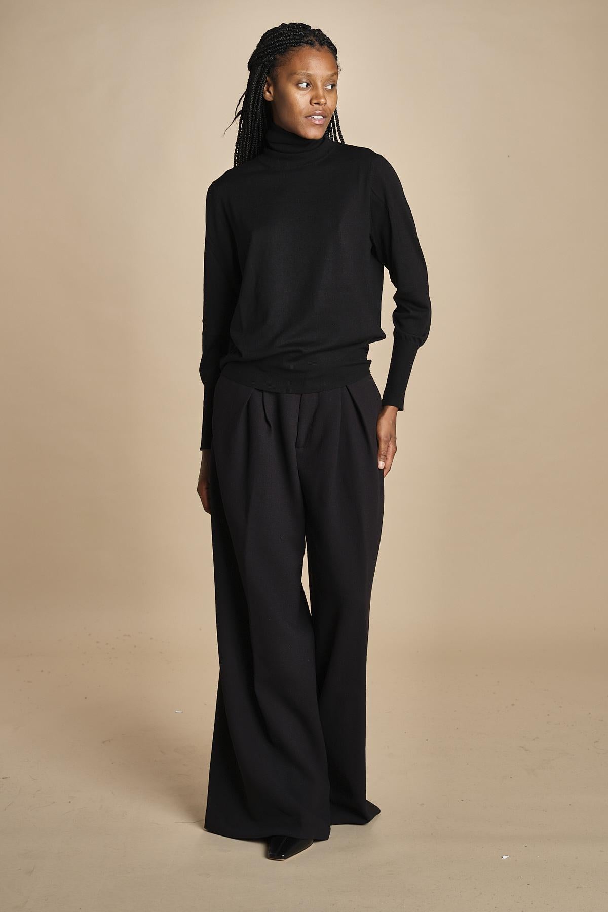 pantalone con pinces in lana NINA PLEAT CA1398 BLACK berwich 