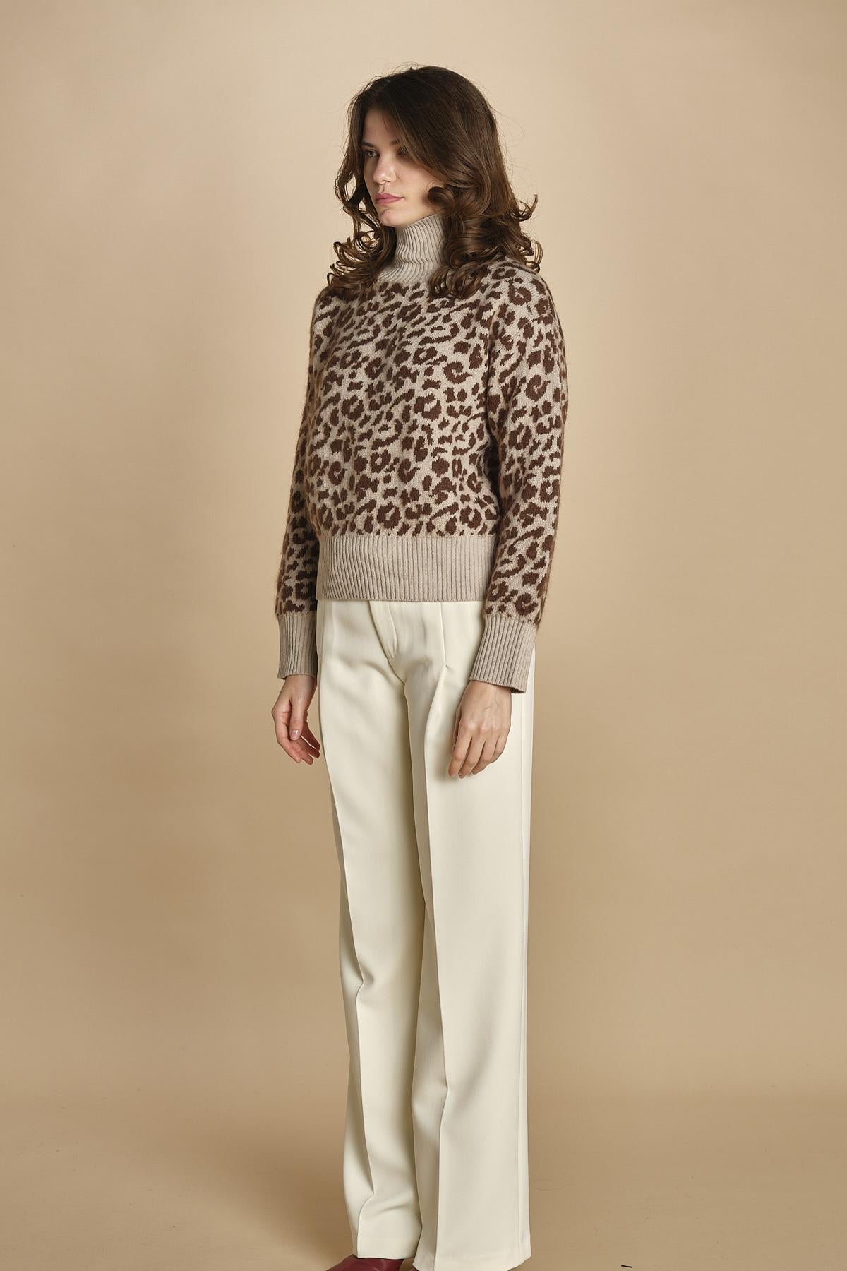 maglia collo alto maculata 32016-355 BEIGE.MORO 25 federica tosi 