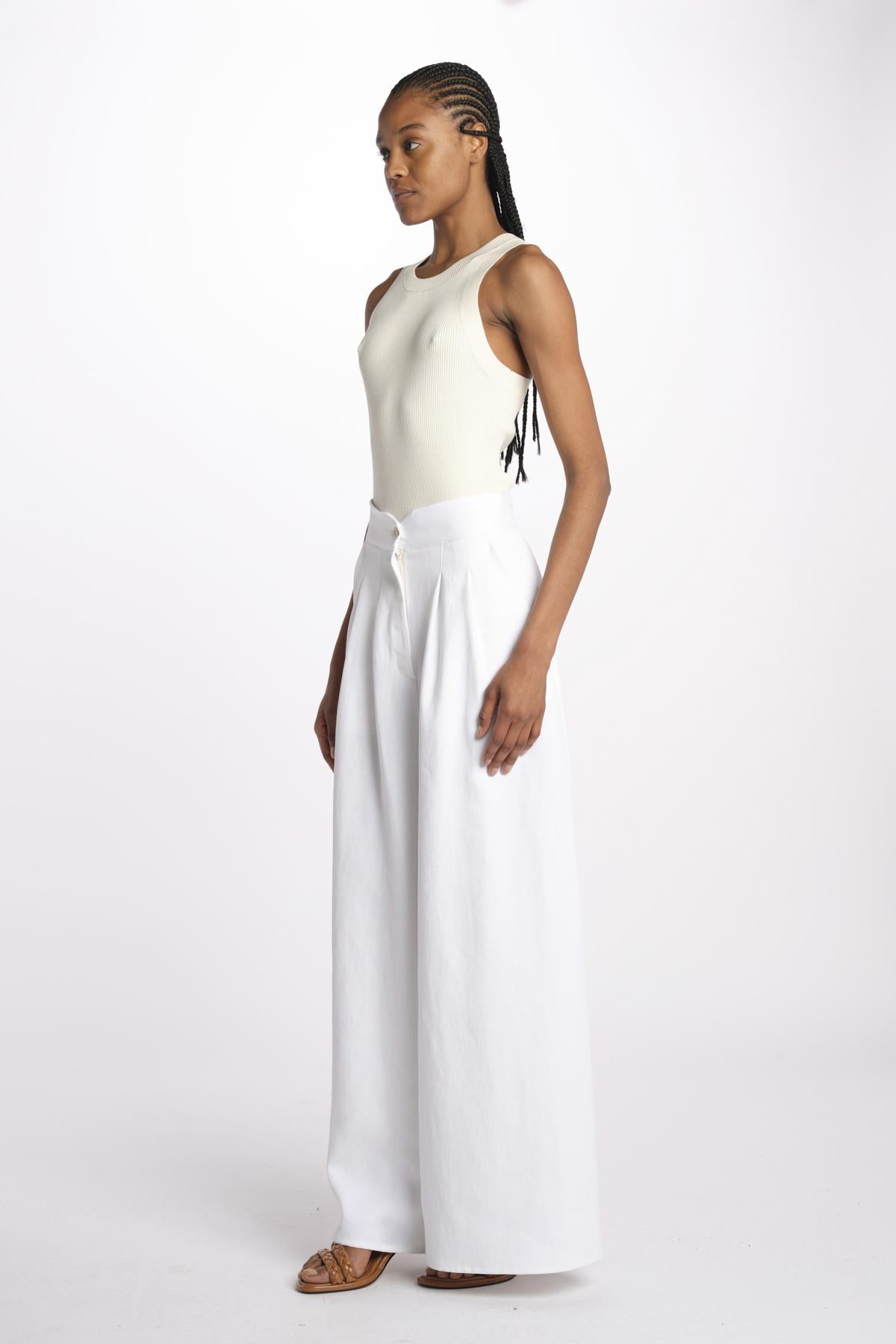 1306L pantaloni pences lino enzimato 1306L WHITE dusan 