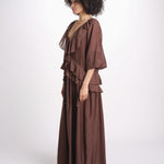 abito lungo con balze ANGE MY001 BROWN fortela 
