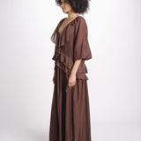abito lungo con balze ANGE MY001 BROWN fortela 