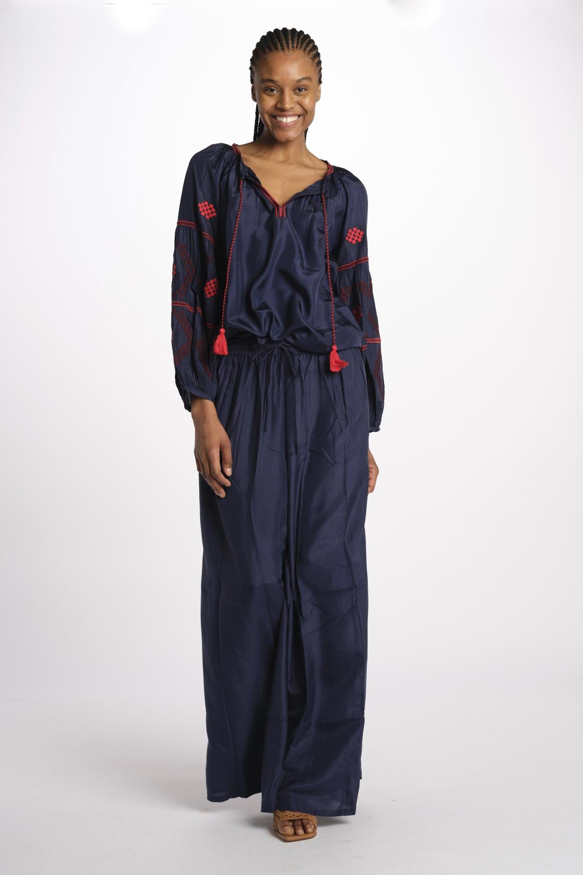 PALAZZO pantaloni in seta  by milaura. BE24252PANT NAVY benaras soleil 