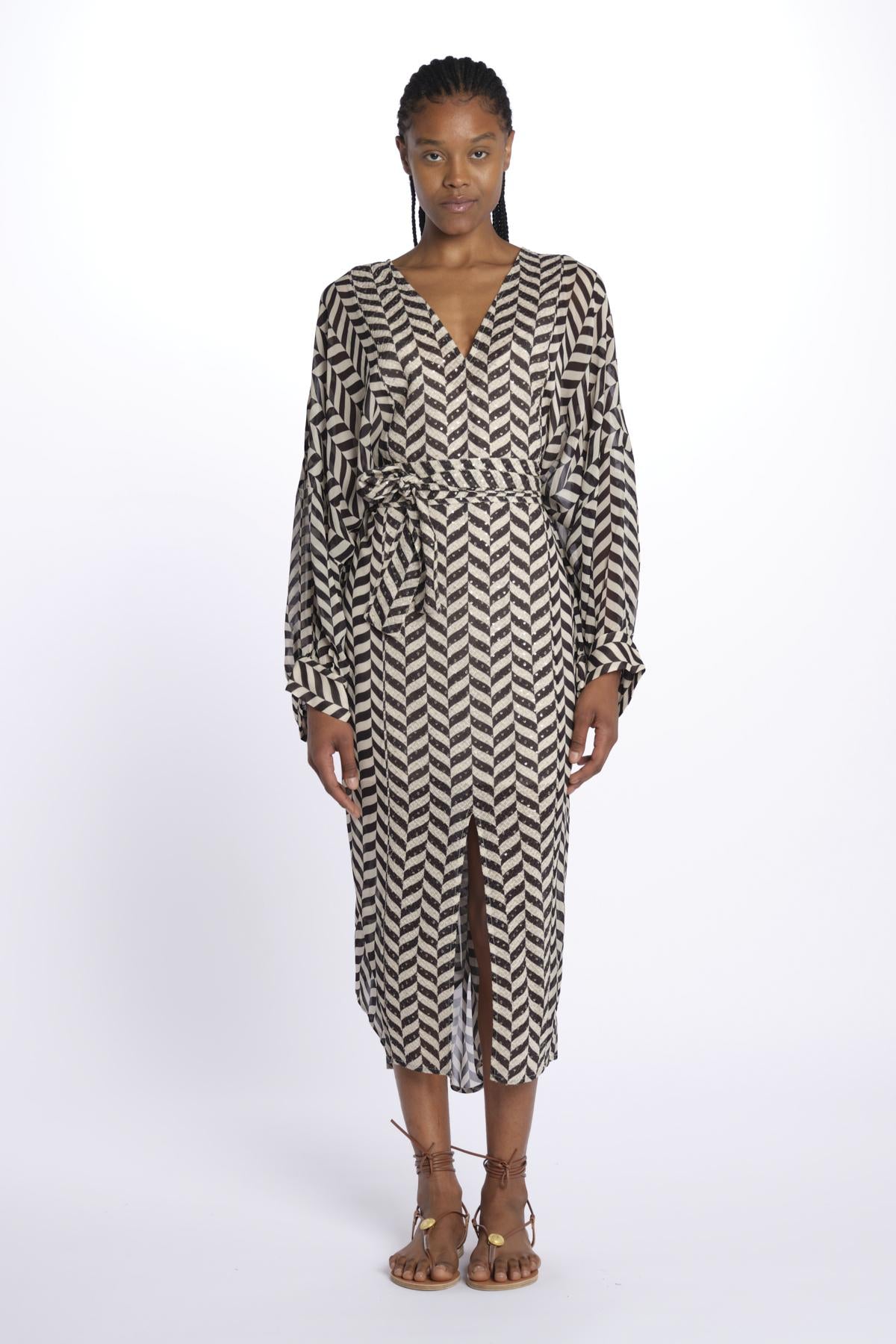 Caftano LOULI CAFTAN stampa zig zag S25065 BLACKANDWHITE sundress 