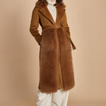 24008 cappotto in panno di lana e volpe con cintura in vita 24008400 TERRA milaura 