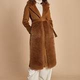 24008 cappotto in panno di lana e volpe con cintura in vita 24008400 TERRA milaura 