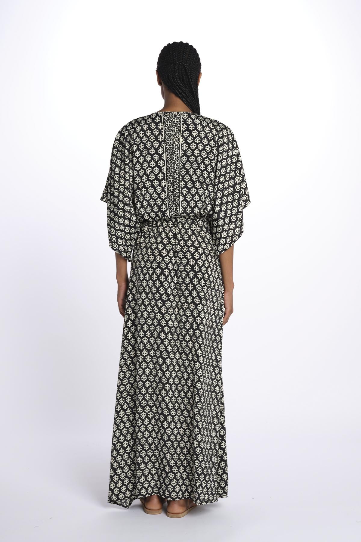 ANTOINETTE abito impero con stampa foglie ANTOINETTE INDIAN BLACK laraethnics 