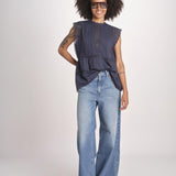top in voille con pizzo THE SONNET TOP T1473435L NAVY the GREAT 