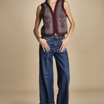 gilet in tessuto diagonale ricamato WILL GILET GREY antik batik 