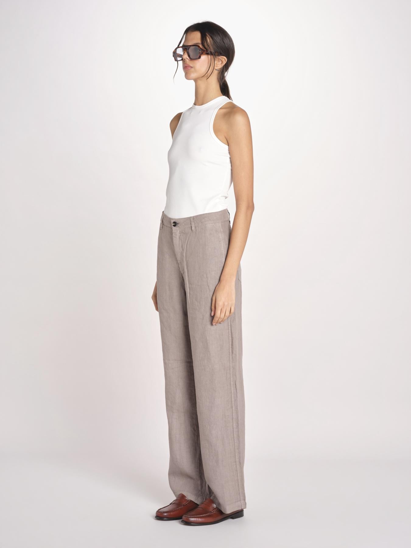 pantalone dritto in lino ERICA STRUCTURELINEN DOVE GREY true avenue 