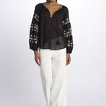 BALERIC camicia con maniche ricamate by milaura. BE22189 BLACK BEIGE benaras soleil 