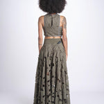top corto con intarsio fiori AGNES M1720 PESTO lace the label 