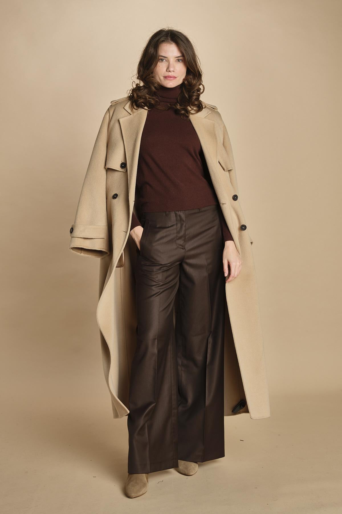 pantalone a vita bassa con elastico in lana e seta. ASTRID STR02 MORO nine in the morning 