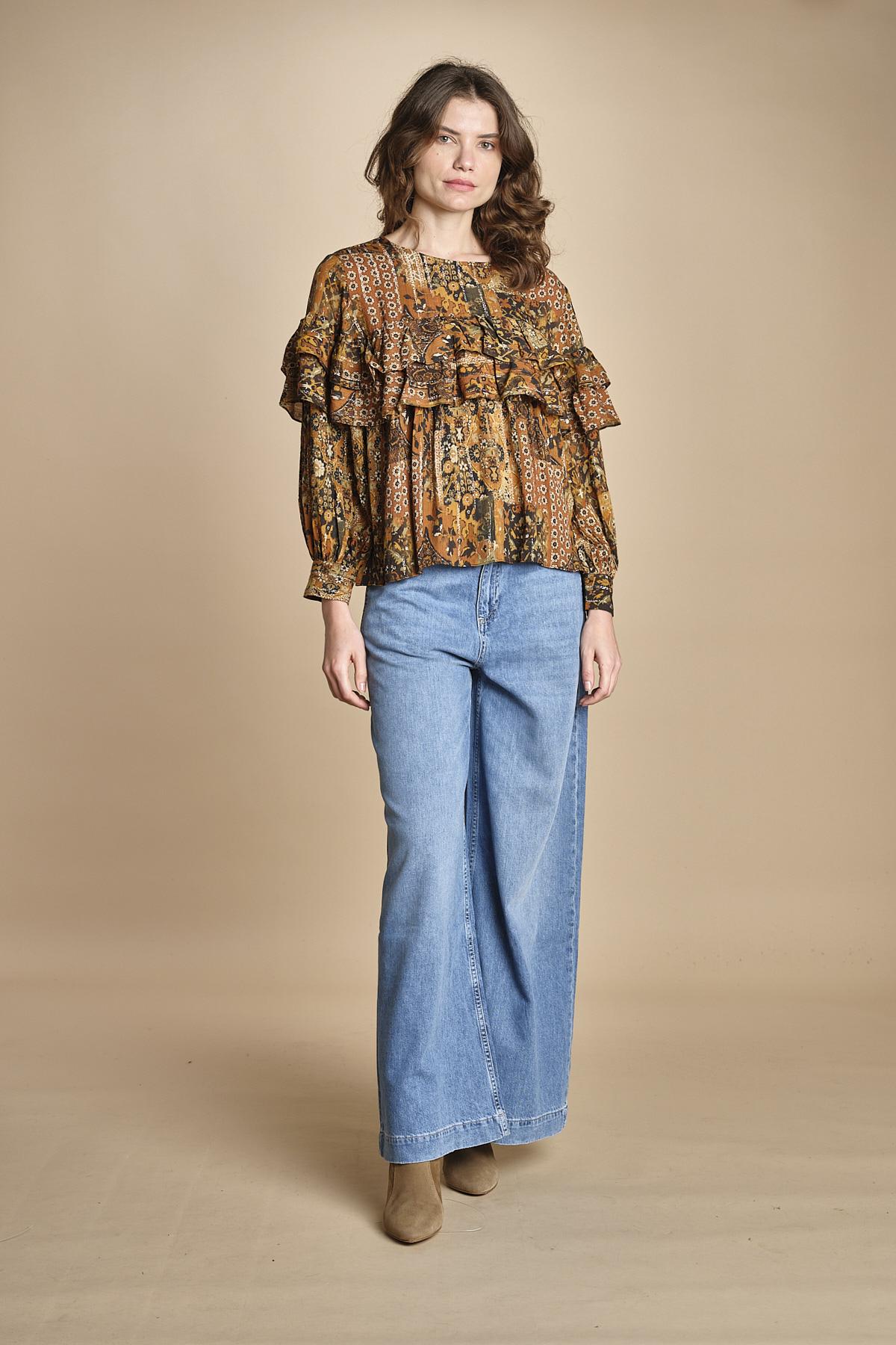 camicia stampa etno lurex PIXIE OCRE ba&sh 