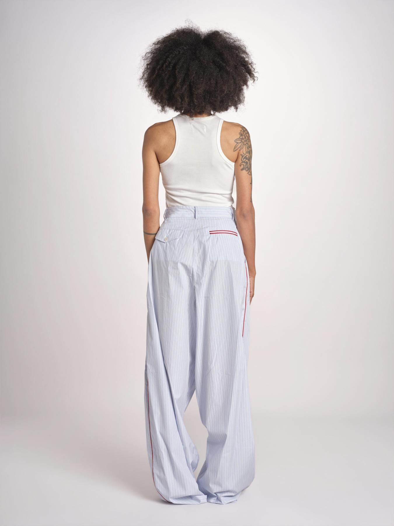pantalone a righe con piping ELSA MJD266 LIGHT BLUE STIPES jejia 